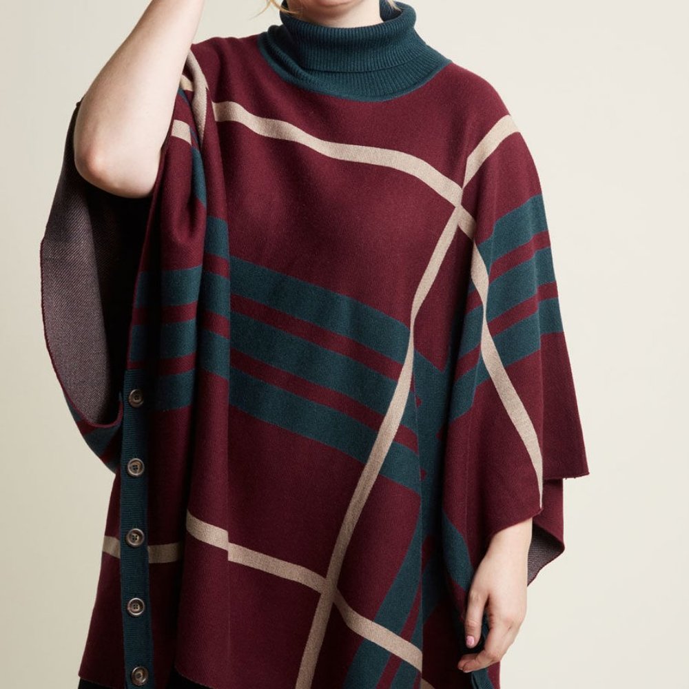 Modcloth Warm Plaid Poncho with Turtleneck S/M